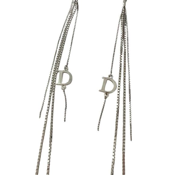 AUTH VTG Christian Dior Silver Long Chain D Charm Logo Fringe Tassel Earrings - Picture 3 of 15